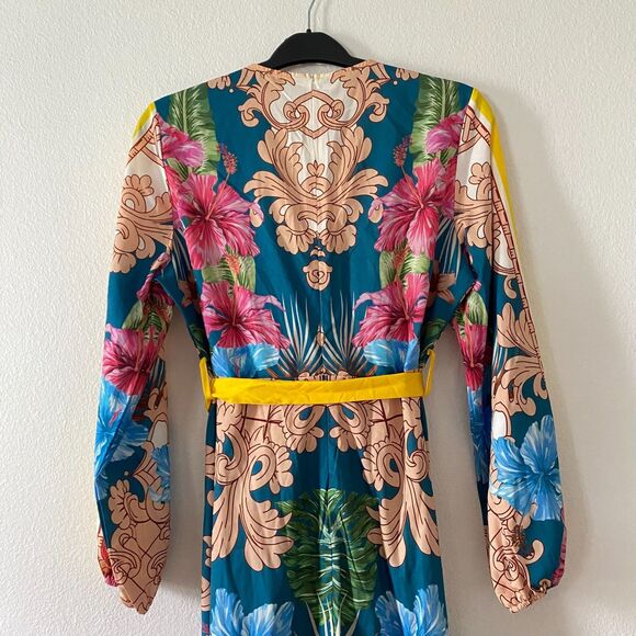 Rushed Maxi Dress size L Shein Multicolor Floral Long Sleeve V Neck - Picture 6 of 14